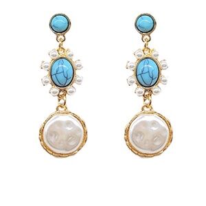 Bead Oval & Round Pear Dangle Earrings